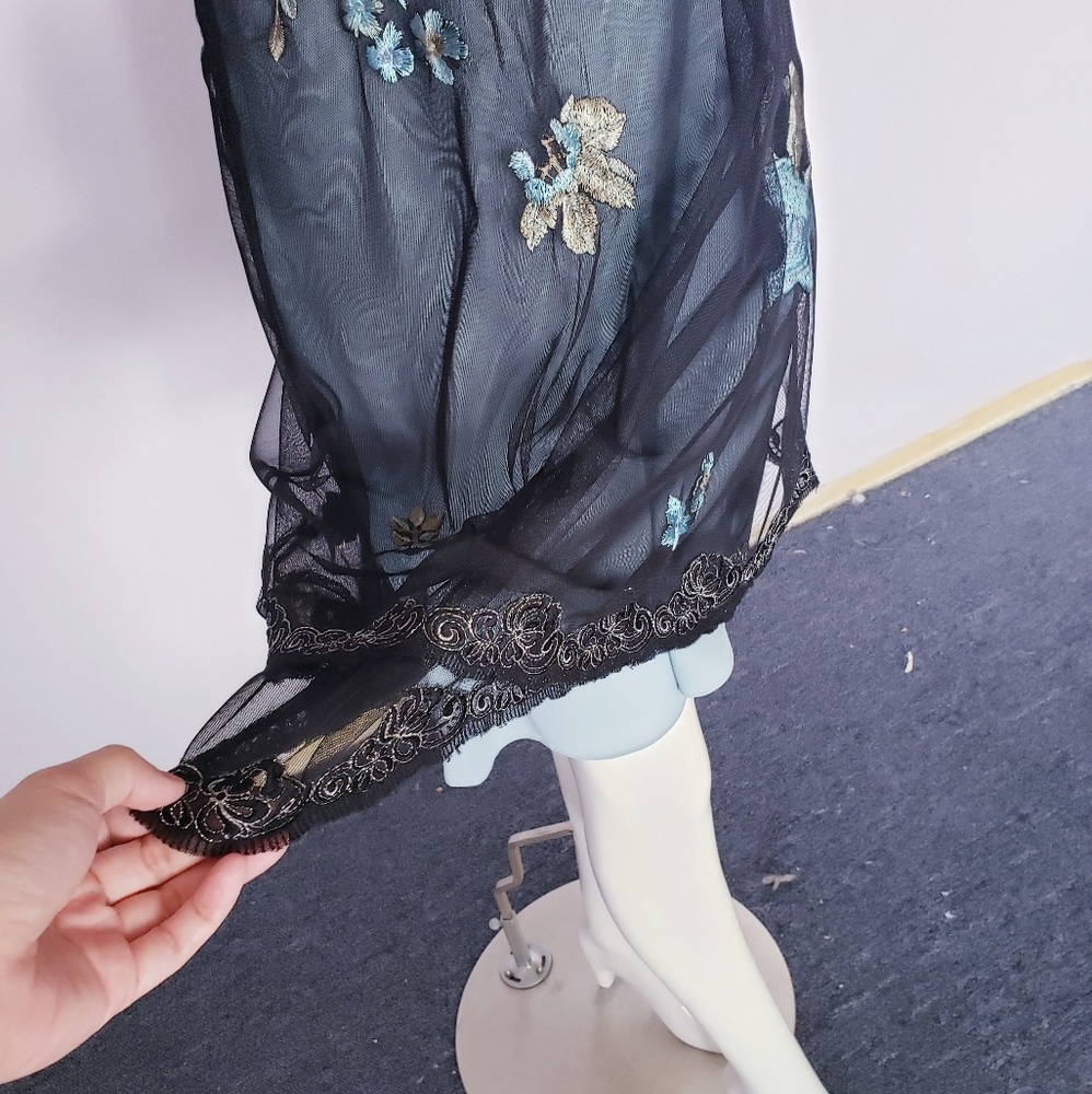 Sold Silk Boho Adrianna Papell Beaded Sheer Dress - Picture 5 of 8